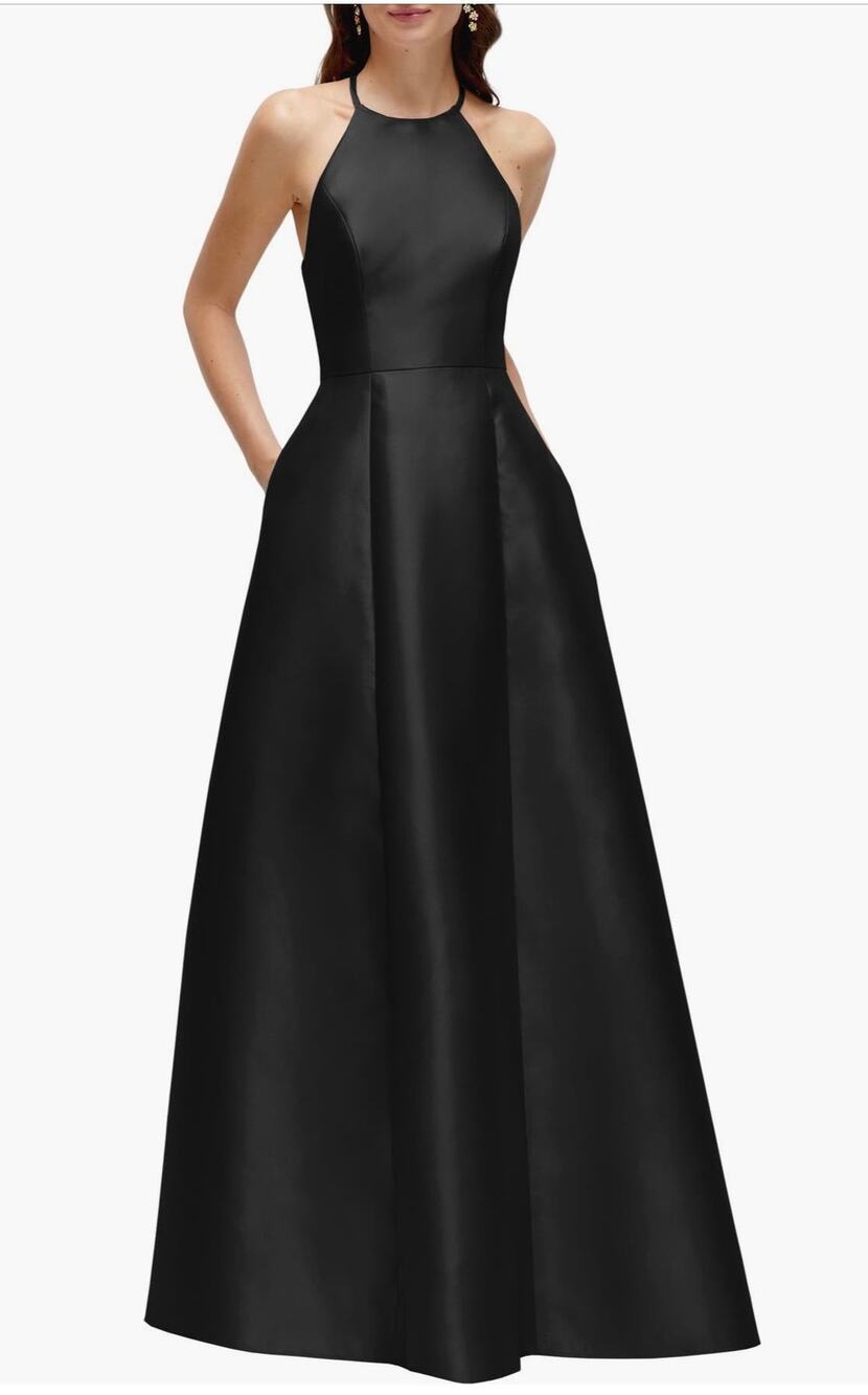 Alfred Sung Black Satin A-Line Gown - Timeless & Elegant D874 size 2